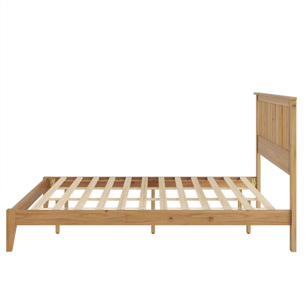 Peza King Size Minimalist Bed | Vertical Slat Mission Headboard | Brown