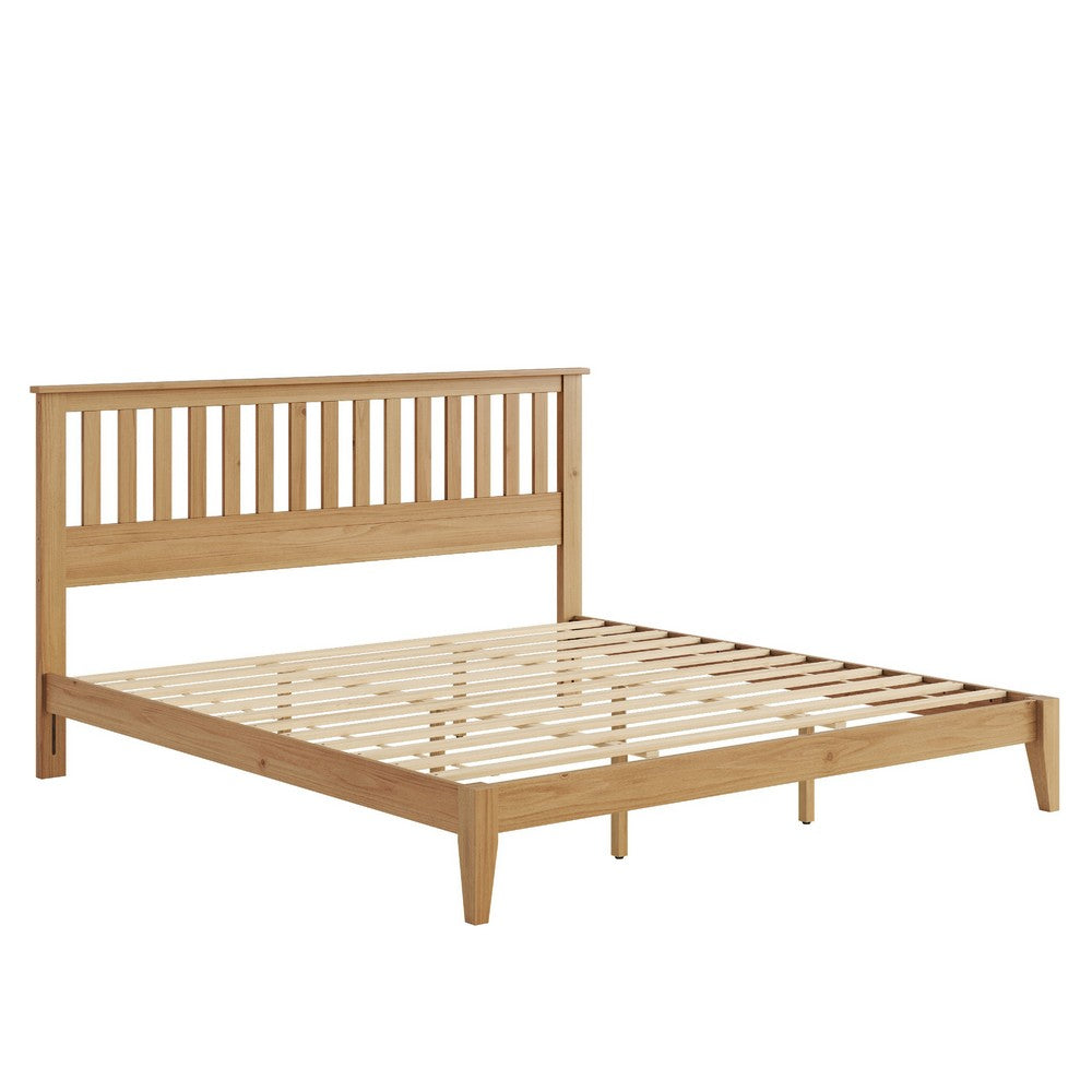 Peza King Size Minimalist Bed | Vertical Slat Mission Headboard | Brown