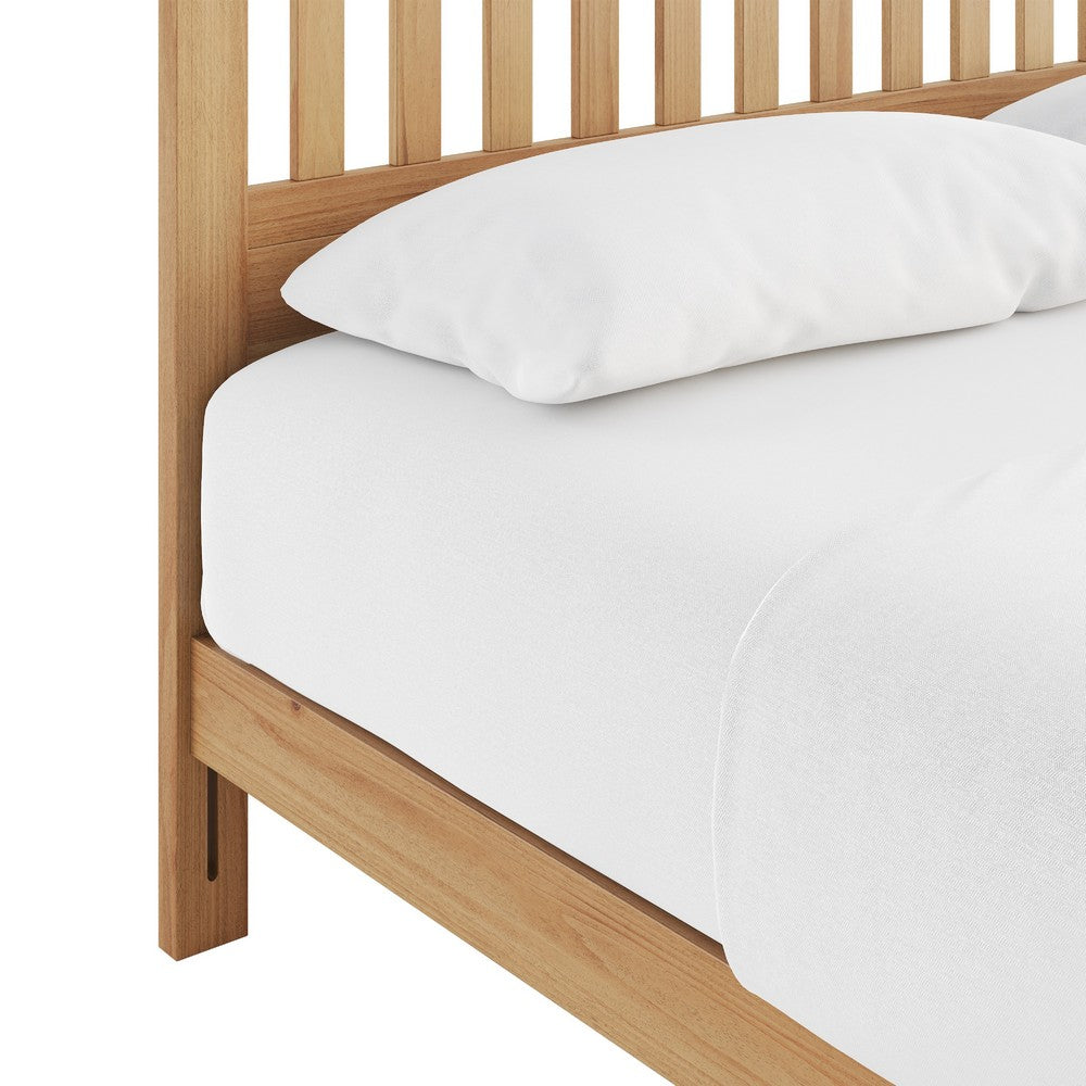 Peza King Size Minimalist Bed | Vertical Slat Mission Headboard | Brown