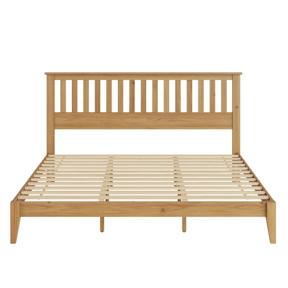 Peza King Size Minimalist Bed | Vertical Slat Mission Headboard | Brown