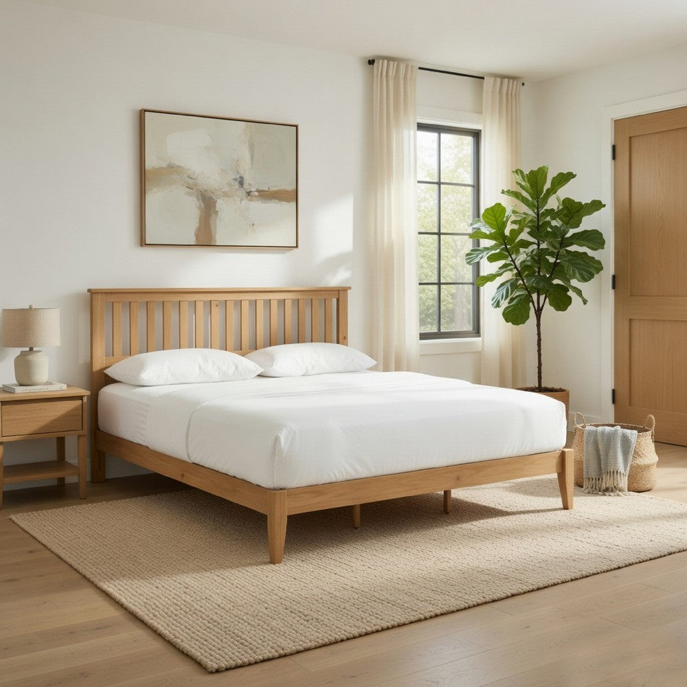 Peza King Size Minimalist Bed | Vertical Slat Mission Headboard | Brown