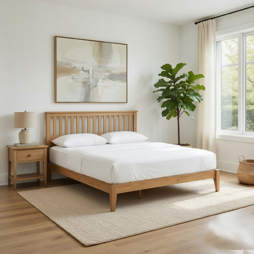 Peza King Size Minimalist Bed | Vertical Slat Mission Headboard | Brown