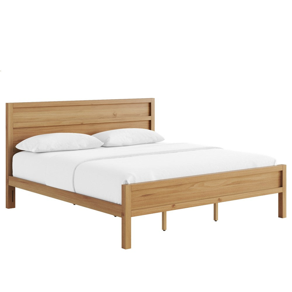 Lexa King Size Minimalist Bed | Low Profile Headboard | Natural Brown