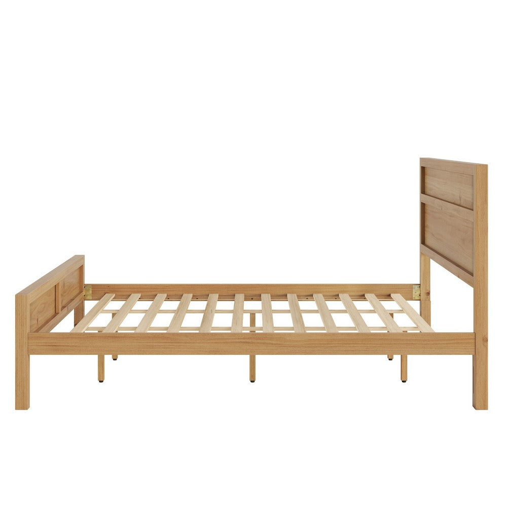 Lexa King Size Minimalist Bed | Low Profile Headboard | Natural Brown