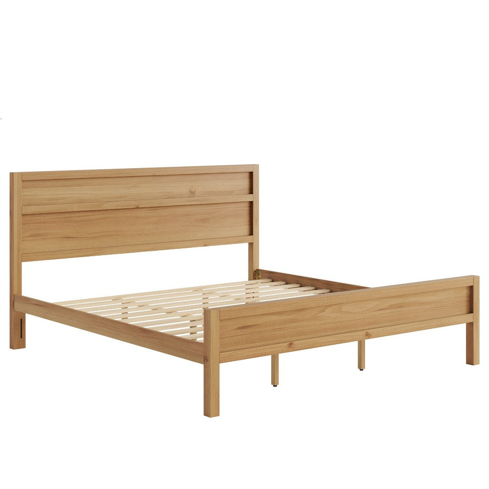 Lexa King Size Minimalist Bed | Low Profile Headboard | Natural Brown