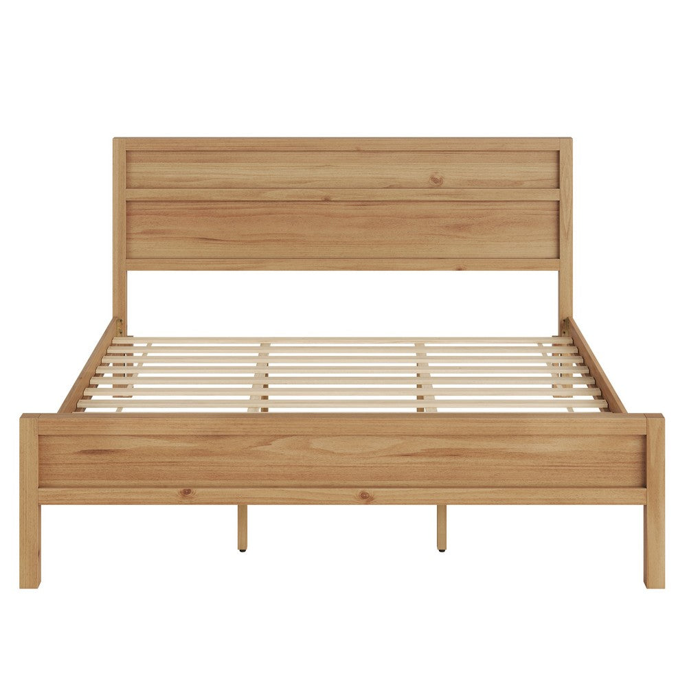 Lexa King Size Minimalist Bed | Low Profile Headboard | Natural Brown