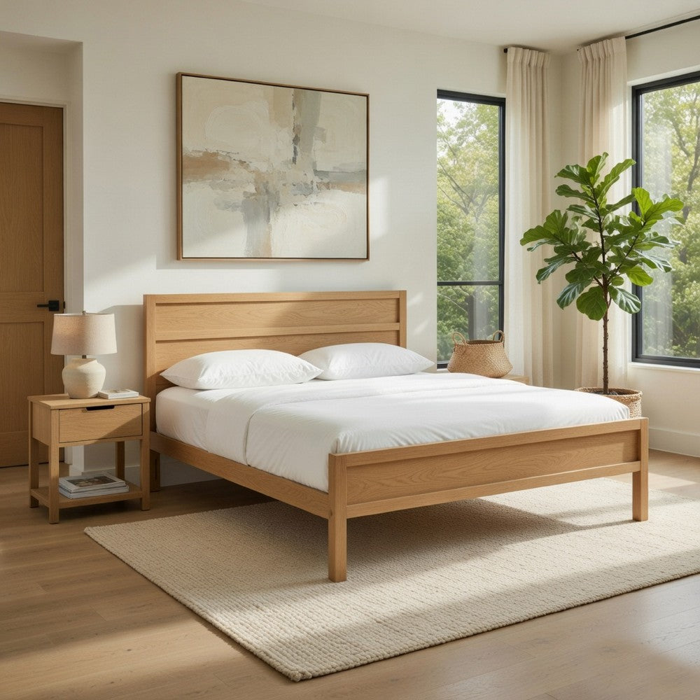Lexa King Size Minimalist Bed | Low Profile Headboard | Natural Brown