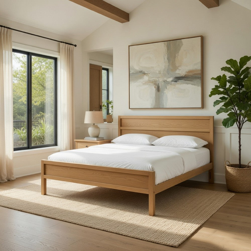 Lexa King Size Minimalist Bed | Low Profile Headboard | Natural Brown