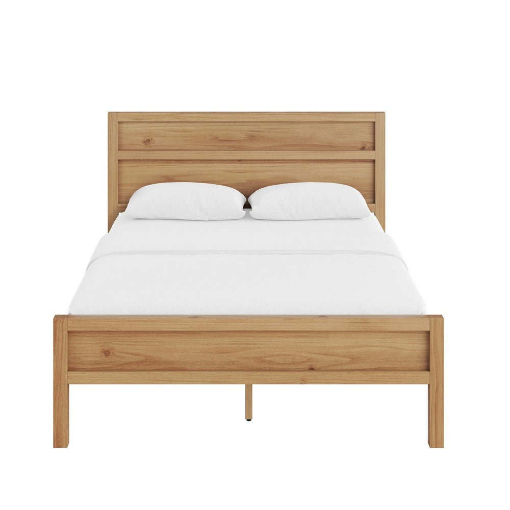 Lexa Queen Size Minimalist Bed | Low Profile Headboard | Natural Brown