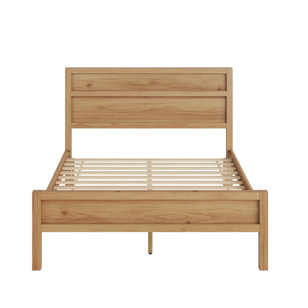 Lexa Queen Size Minimalist Bed | Low Profile Headboard | Natural Brown