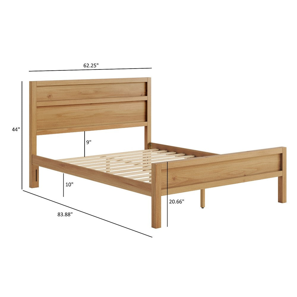 Lexa Queen Size Minimalist Bed | Low Profile Headboard | Natural Brown