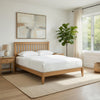 Peza Queen Size Minimalist Bed | Vertical Slat Mission Headboard | Brown