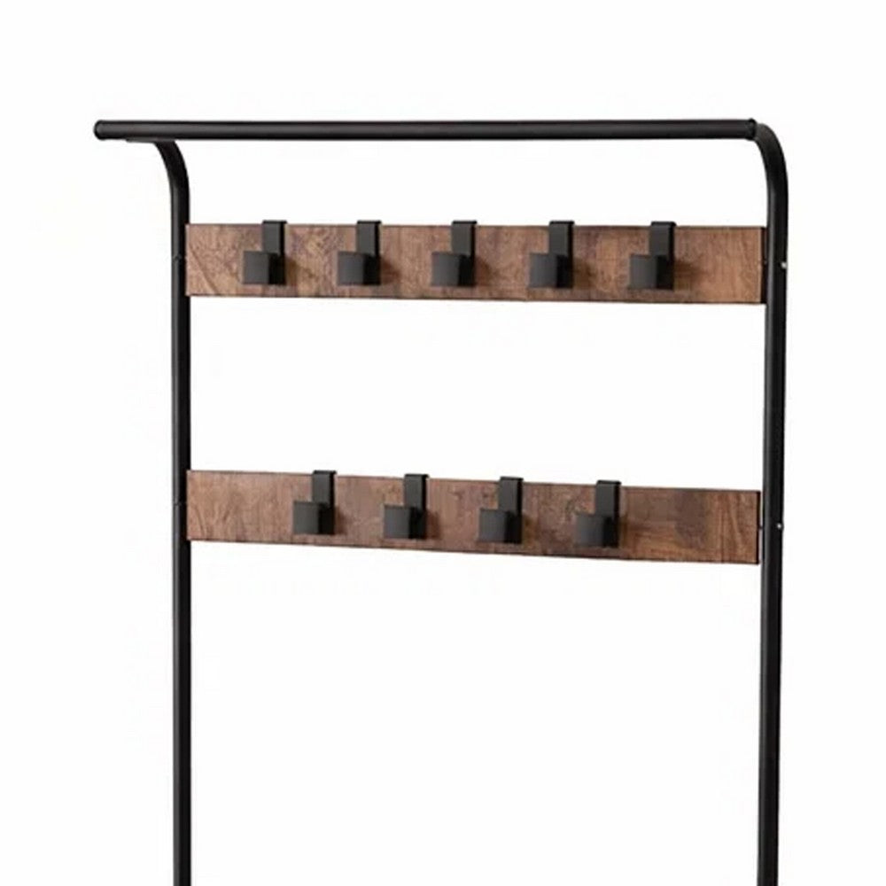 Hall Tree Entryway Foyer Coat Rack Shoe Bench | 73"  Brown, Black