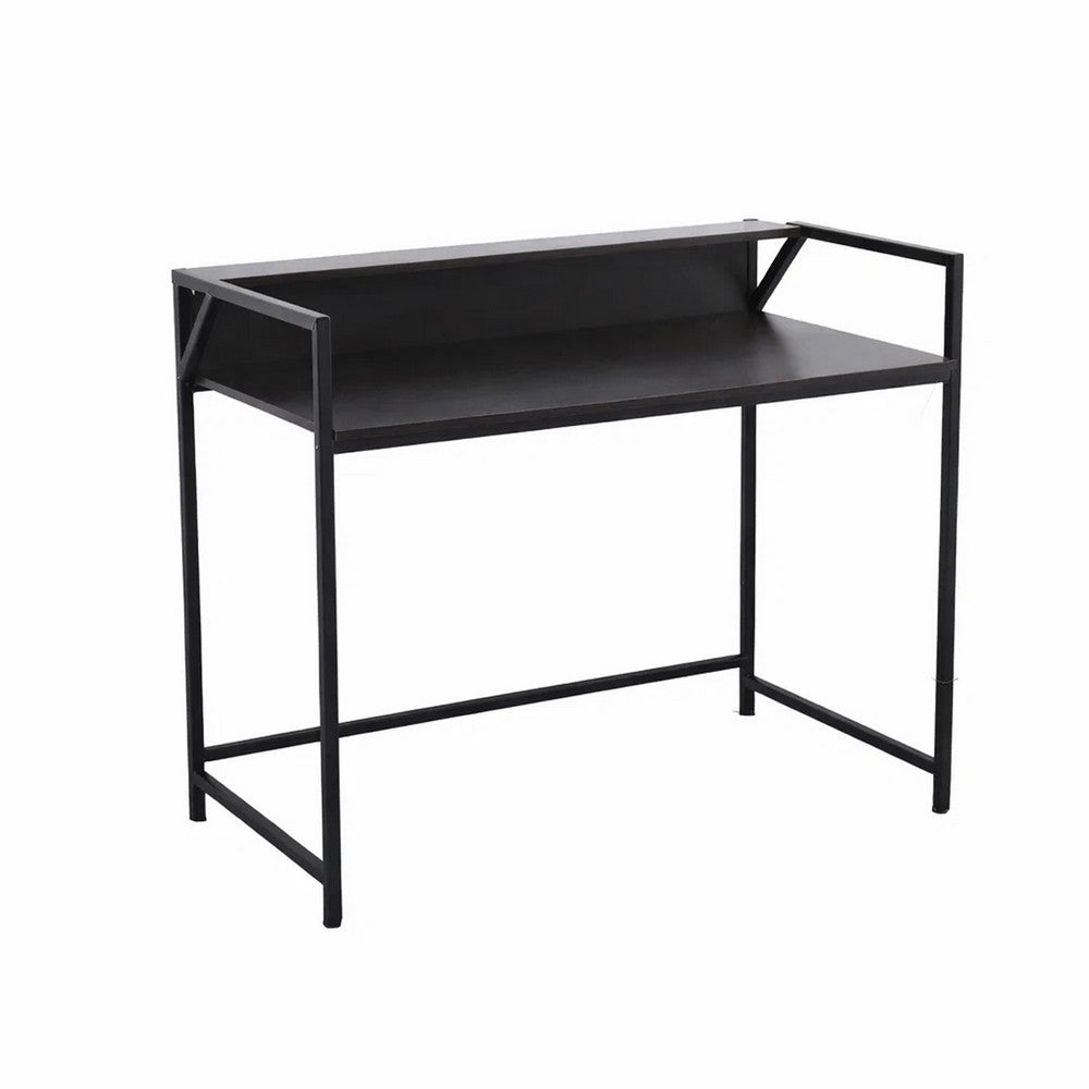 Modern Narrow Console Table | 44" Top with Raised Shelf | Black Metal