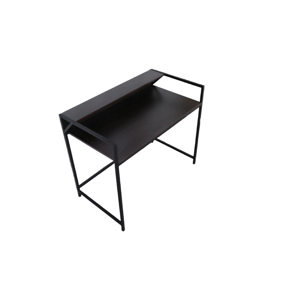 Modern Narrow Console Table | 44" Top with Raised Shelf | Black Metal