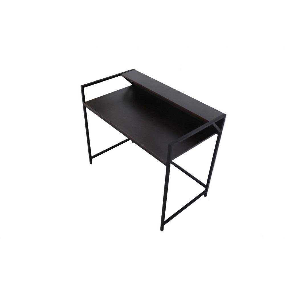 Modern Narrow Console Table | 44" Top with Raised Shelf | Black Metal