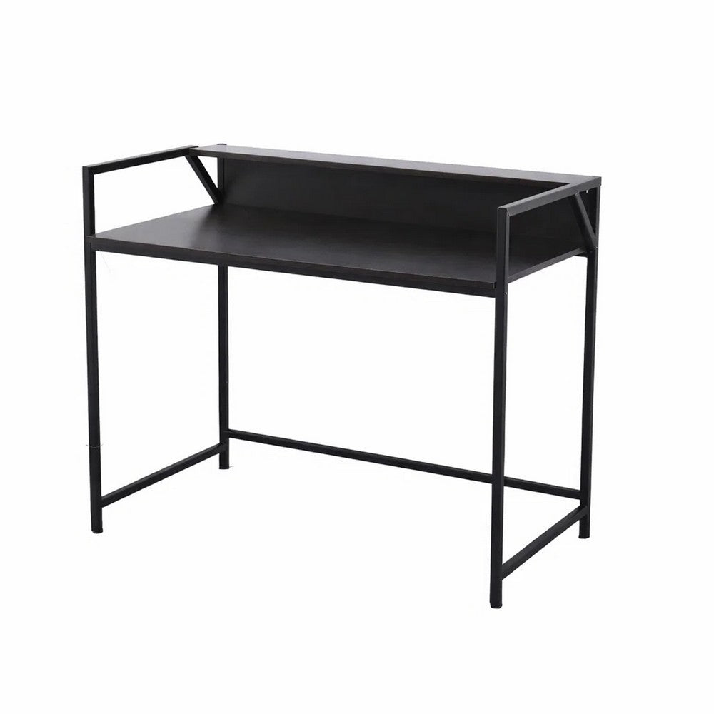 Modern Narrow Console Table | 44" Top with Raised Shelf | Black Metal