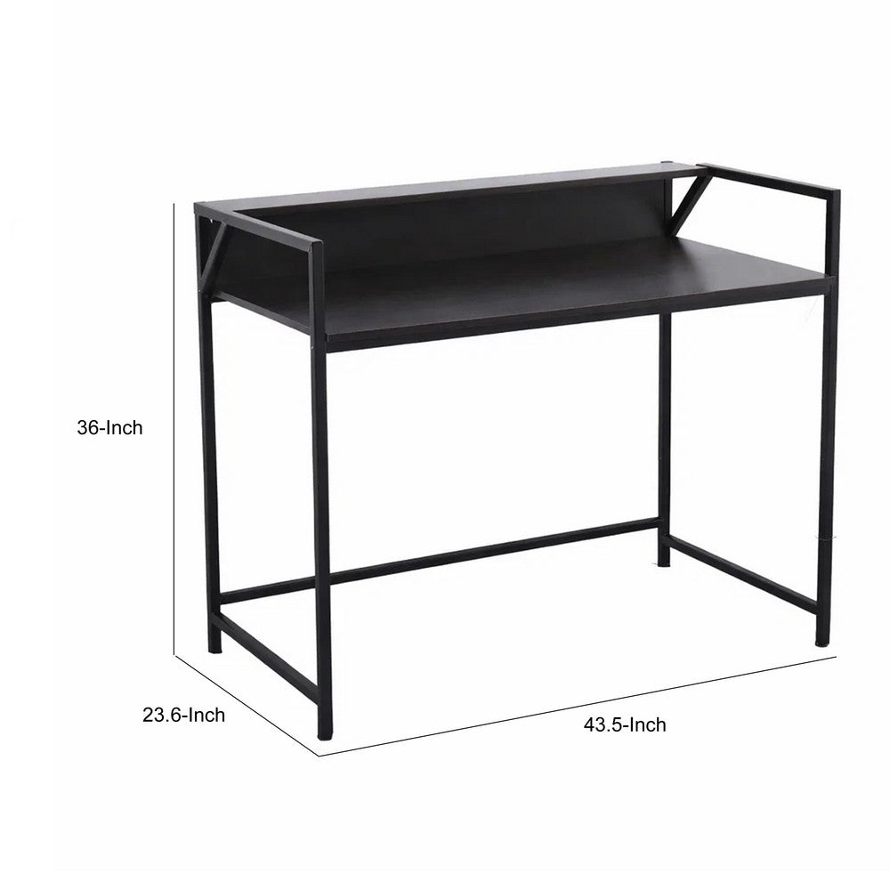 Modern Narrow Console Table | 44" Top with Raised Shelf | Black Metal