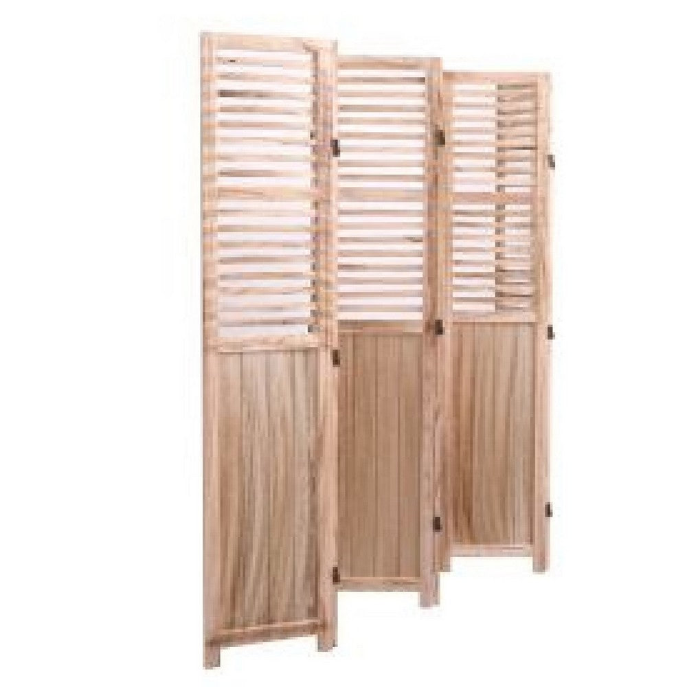 6 Panel Folding Room Divider | Slatted Screen | 83" Natural Brown