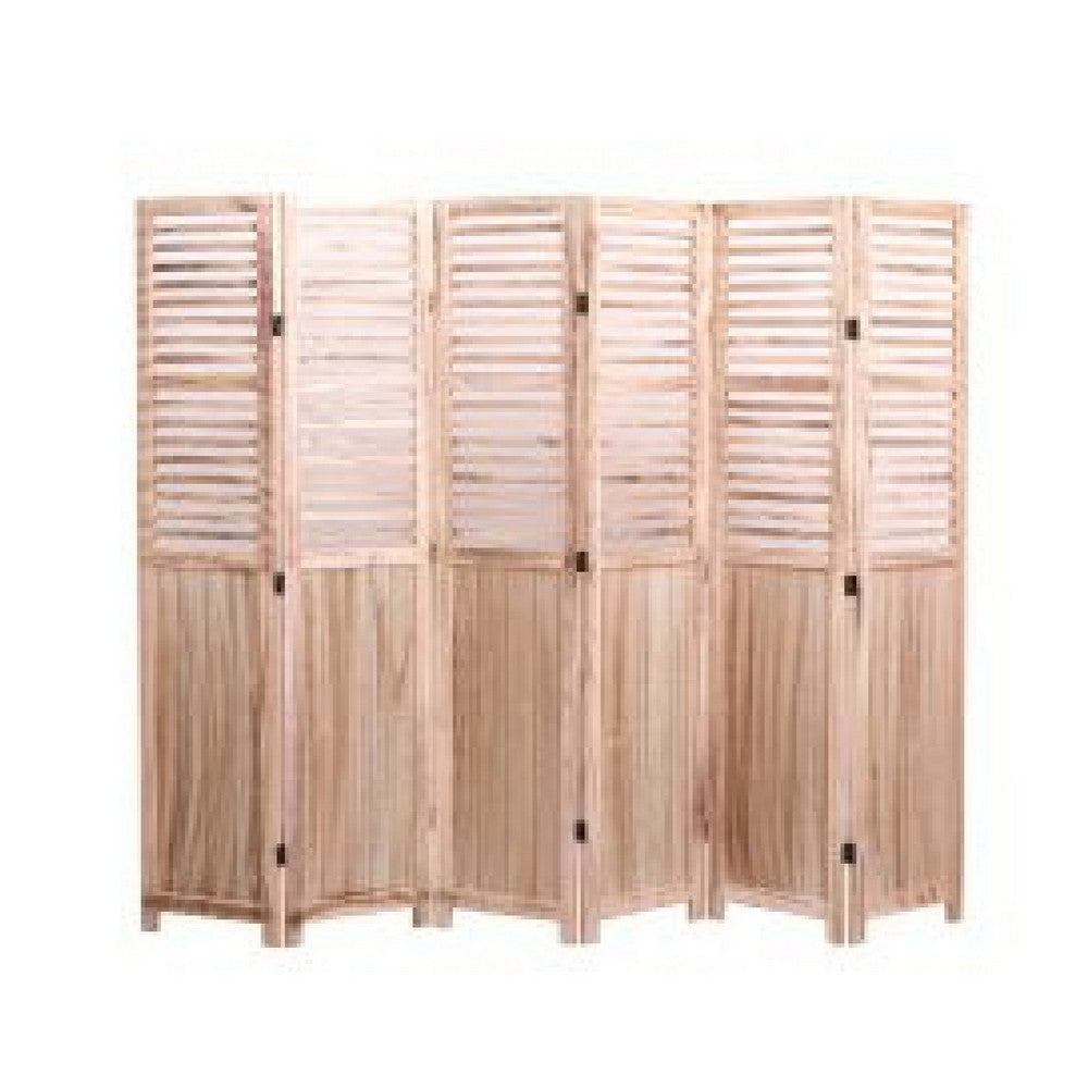 6 Panel Folding Room Divider | Slatted Screen | 83" Natural Brown