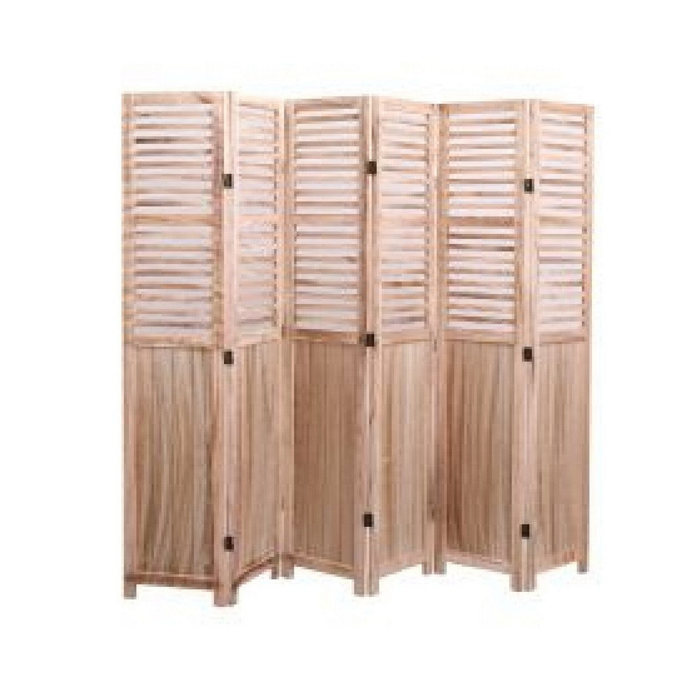 6 Panel Folding Room Divider | Slatted Screen | 83" Natural Brown