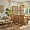 6 Panel Folding Room Divider | Slatted Screen | 83" Natural Brown