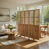 6 Panel Folding Room Divider | Slatted Screen | 83" Natural Brown