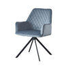 Modern Desk Chair | Diamond Tufted Blue  Black Metal Angled Base