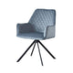 Modern Desk Chair | Diamond Tufted Blue  Black Metal Angled Base