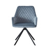 Modern Desk Chair | Diamond Tufted Blue  Black Metal Angled Base