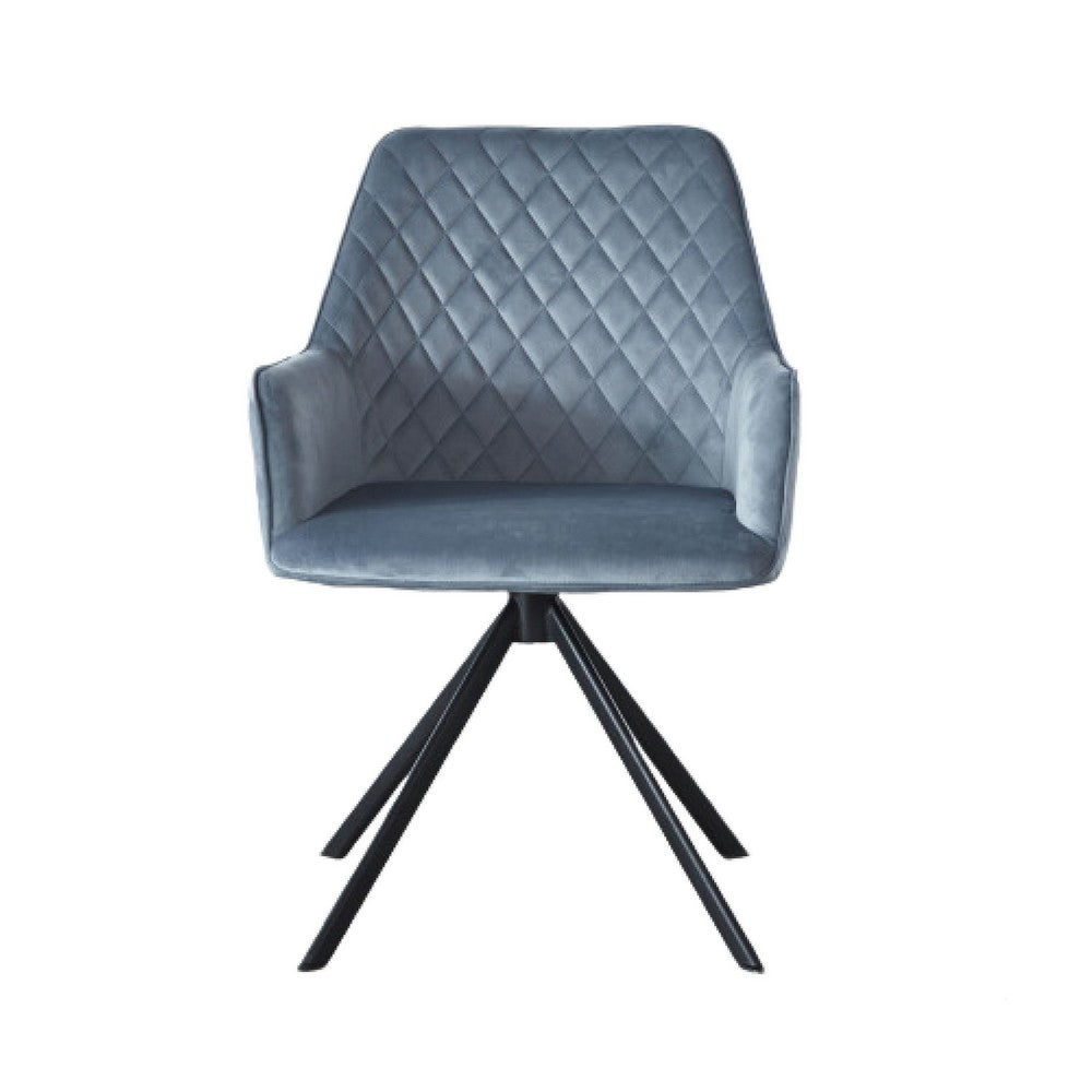 Modern Desk Chair | Diamond Tufted Blue  Black Metal Angled Base