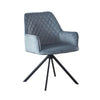 Modern Desk Chair | Diamond Tufted Blue  Black Metal Angled Base
