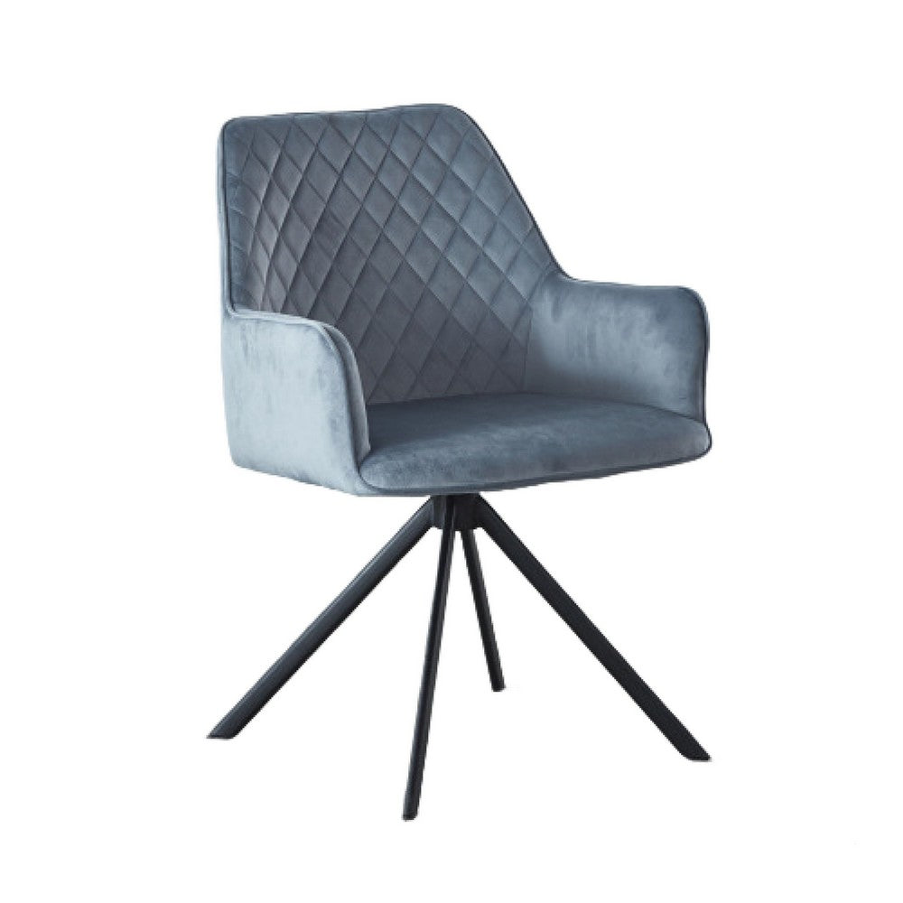 Modern Desk Chair | Diamond Tufted Blue  Black Metal Angled Base