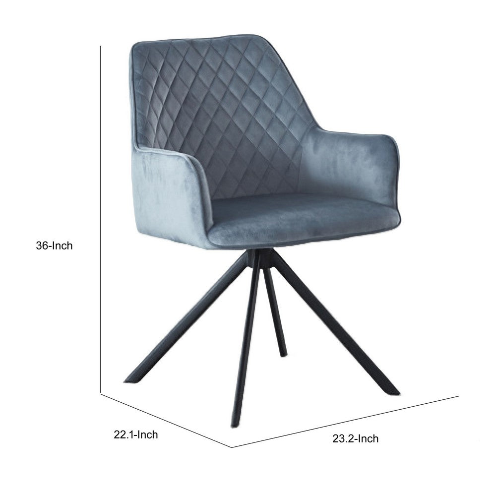 Modern Desk Chair | Diamond Tufted Blue  Black Metal Angled Base