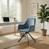 Modern Desk Chair | Diamond Tufted Blue  Black Metal Angled Base