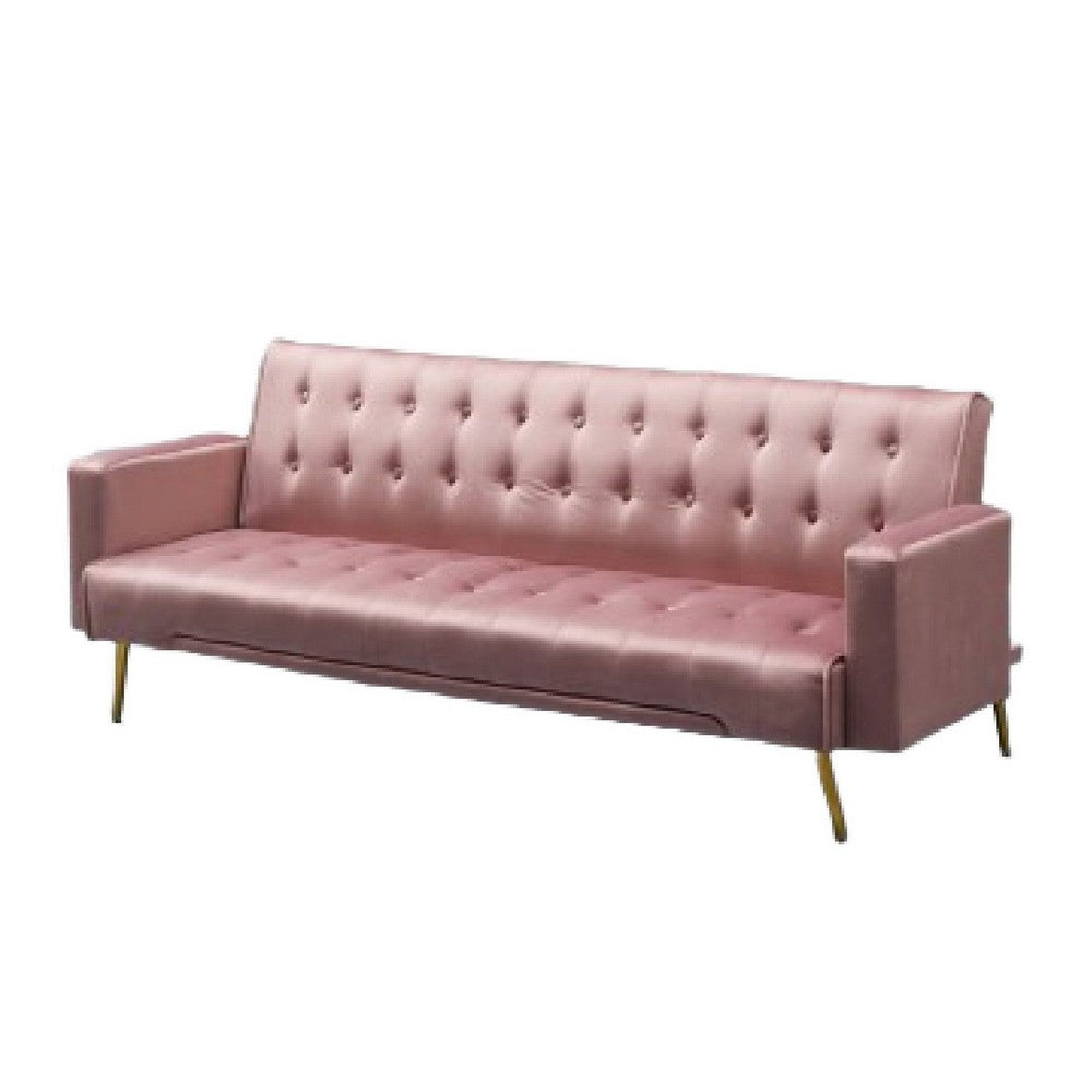 Jera Modern Convertible Sofa Bed | Tufted Rose Pink Velvet | 75"
