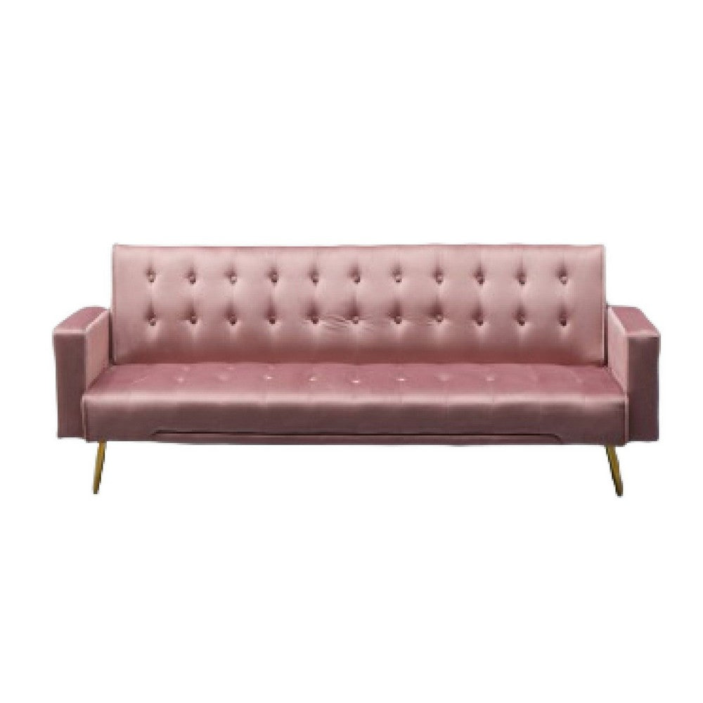 Jera Modern Convertible Sofa Bed | Tufted Rose Pink Velvet | 75"