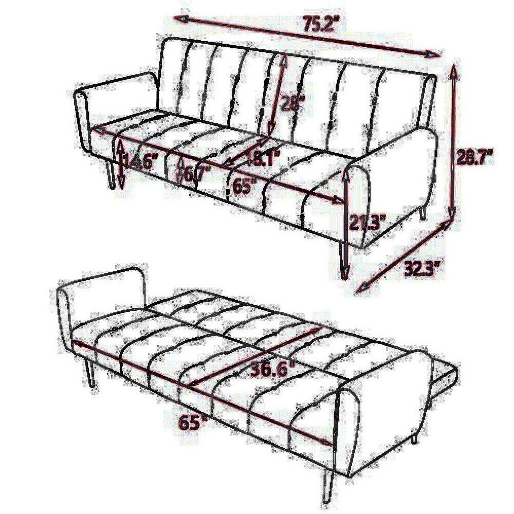 Jera Modern Convertible Sofa Bed | Tufted Royal Blue Velvet | 75"