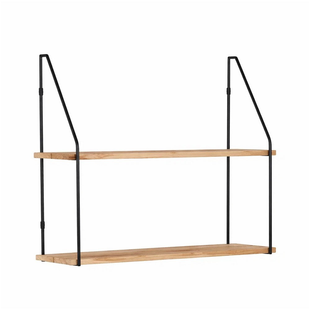 2-Tier Mounting Wall Shelf | Natural Brown Wood | 24" Black Metal