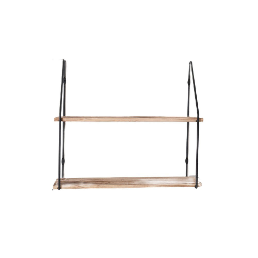 2-Tier Mounting Wall Shelf | Natural Brown Wood | 24" Black Metal