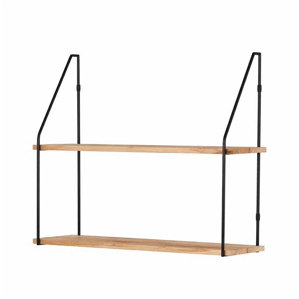 2-Tier Mounting Wall Shelf | Natural Brown Wood | 24" Black Metal