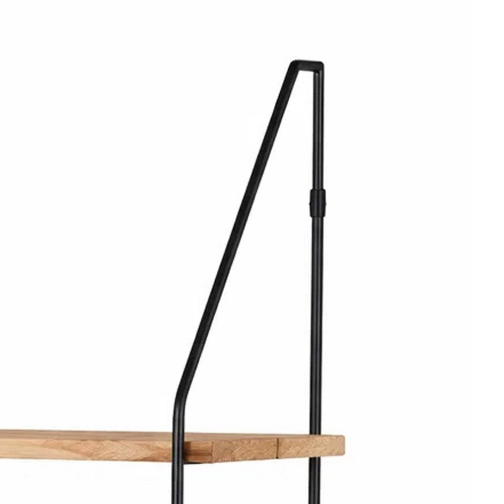 2-Tier Mounting Wall Shelf | Natural Brown Wood | 24" Black Metal