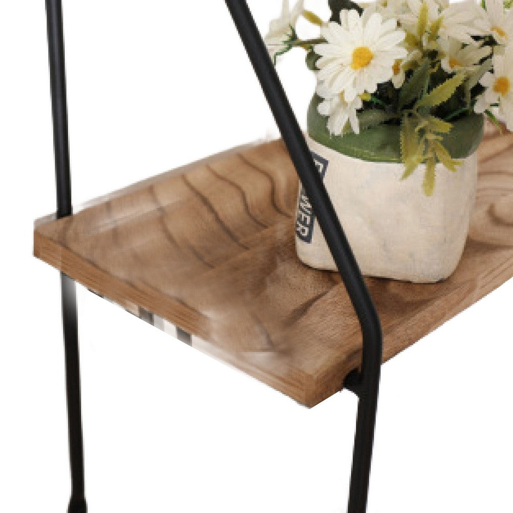 2-Tier Mounting Wall Shelf | Natural Brown Wood | 24" Black Metal