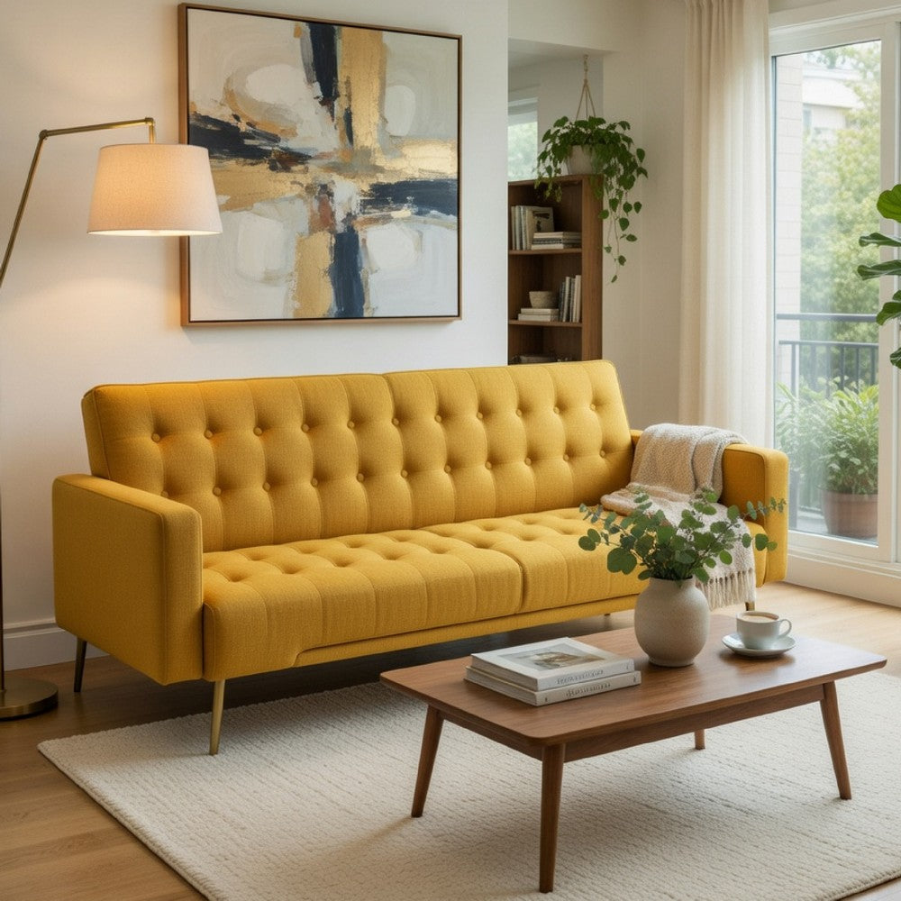 Jera Modern Convertible Sofa Bed | Tufted Ginger Brown Velvet | 75"
