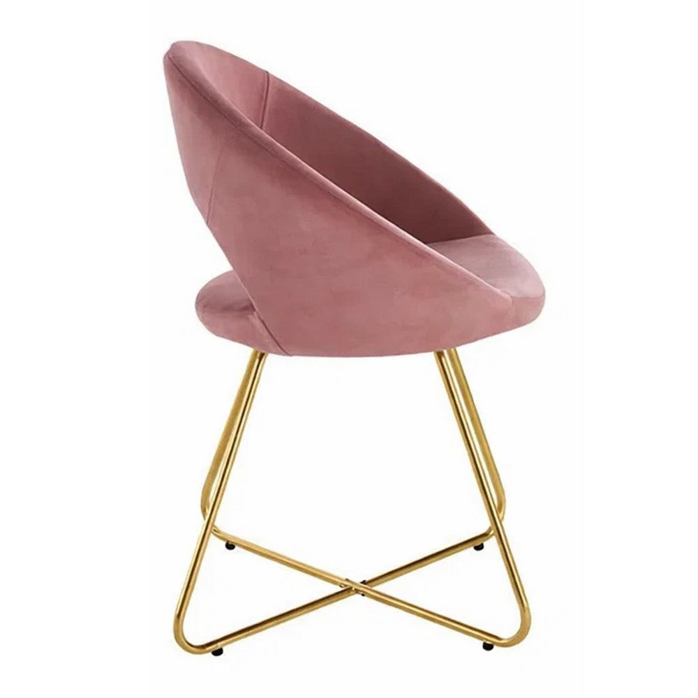 Sera Accent Chair Set of 2 | Rose Pink Velvet | Curved Back | Gold Metal