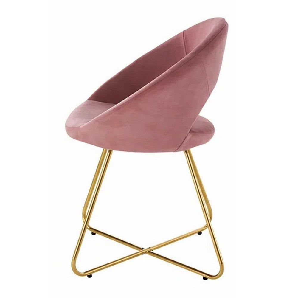 Sera Accent Chair Set of 2 | Rose Pink Velvet | Curved Back | Gold Metal