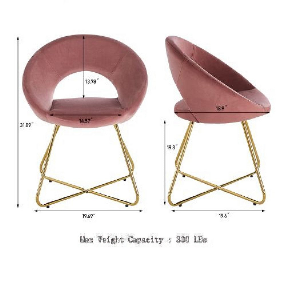 Sera Accent Chair Set of 2 | Rose Pink Velvet | Curved Back | Gold Metal