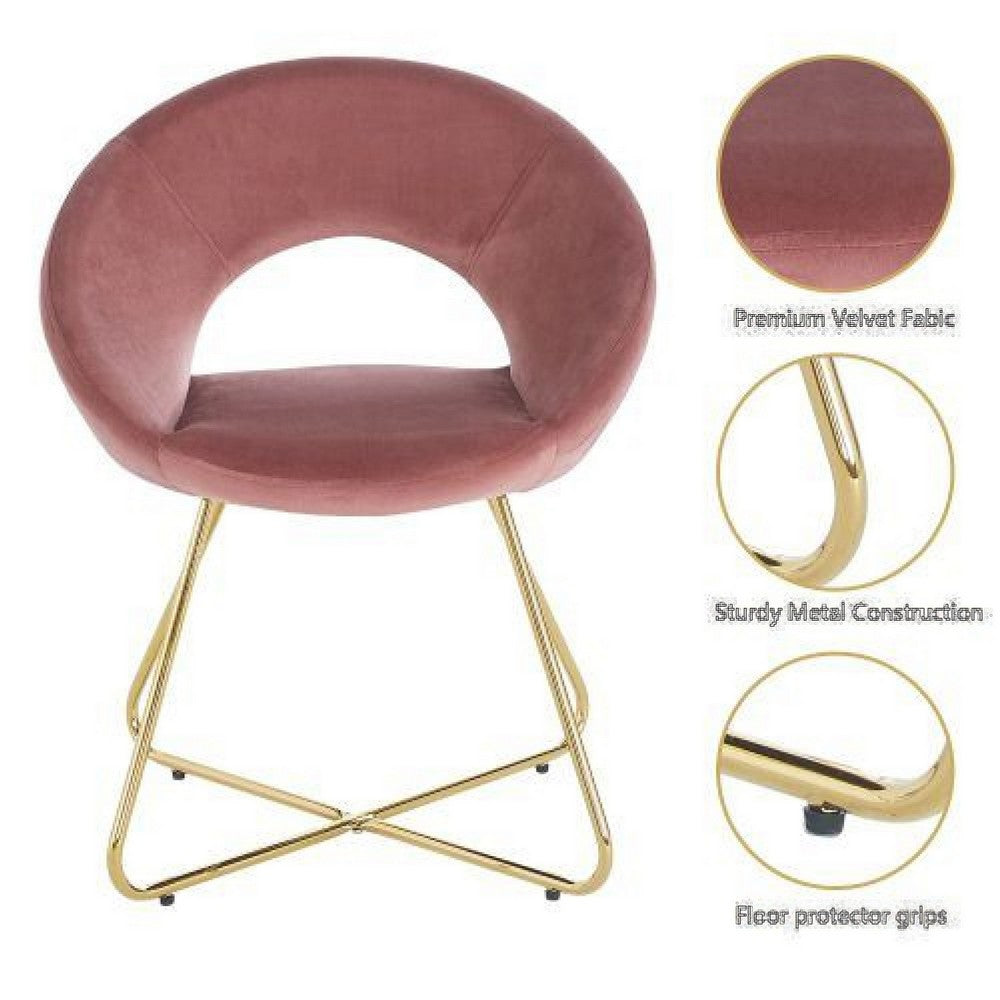 Sera Lounge Chair Set of 2 | Curved Back | Rose Pink Velvet | Gold Metal