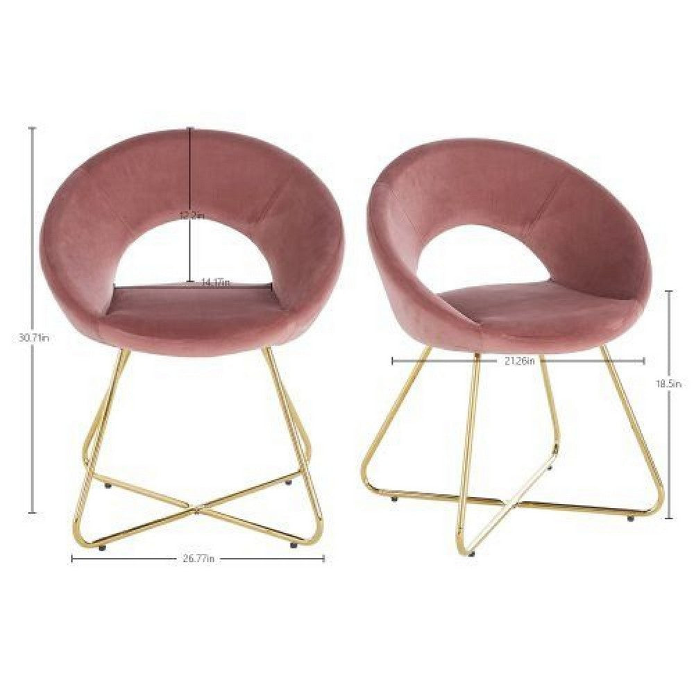 Sera Lounge Chair Set of 2 | Curved Back | Rose Pink Velvet | Gold Metal