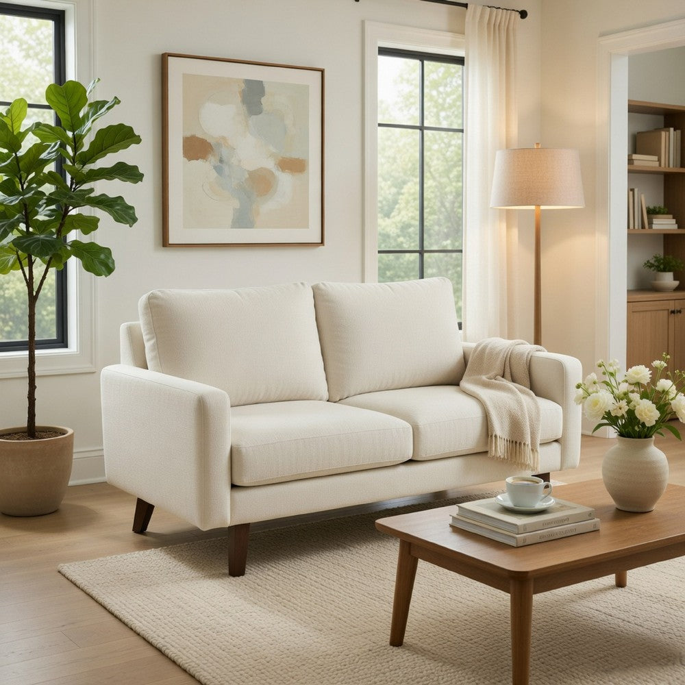Sezy Loveseat | Beige Microfiber Upholstery | Square Arms | 58"